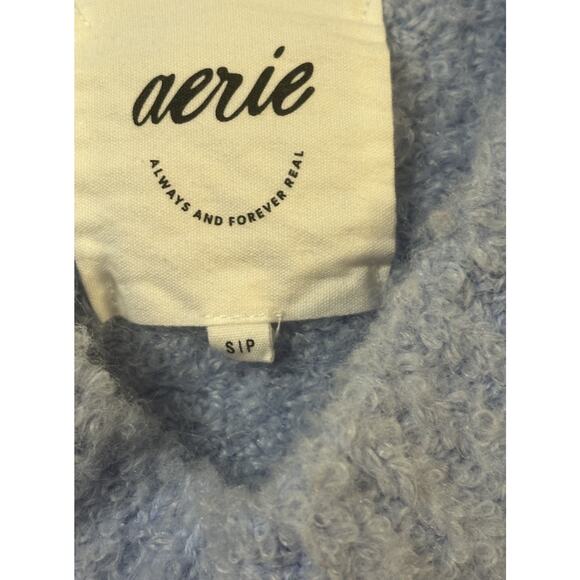 Aerie Women’s V-Neck Sweater Small Blue Fuzzy Soft Long Sleeve Pullover Cozy - Picture 3 of 5